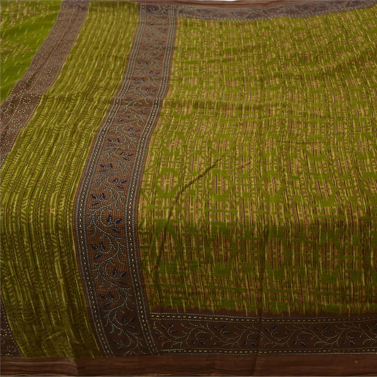 Sanskriti Vintage Sarees Indian Green Pure Cotton Printed Sari 5yd Craft Fabric