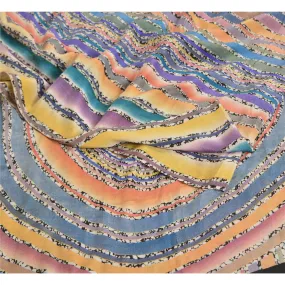 Sanskriti Vintage Sarees Indian Multi Pure Crepe Silk Printed Sari Craft Fabric