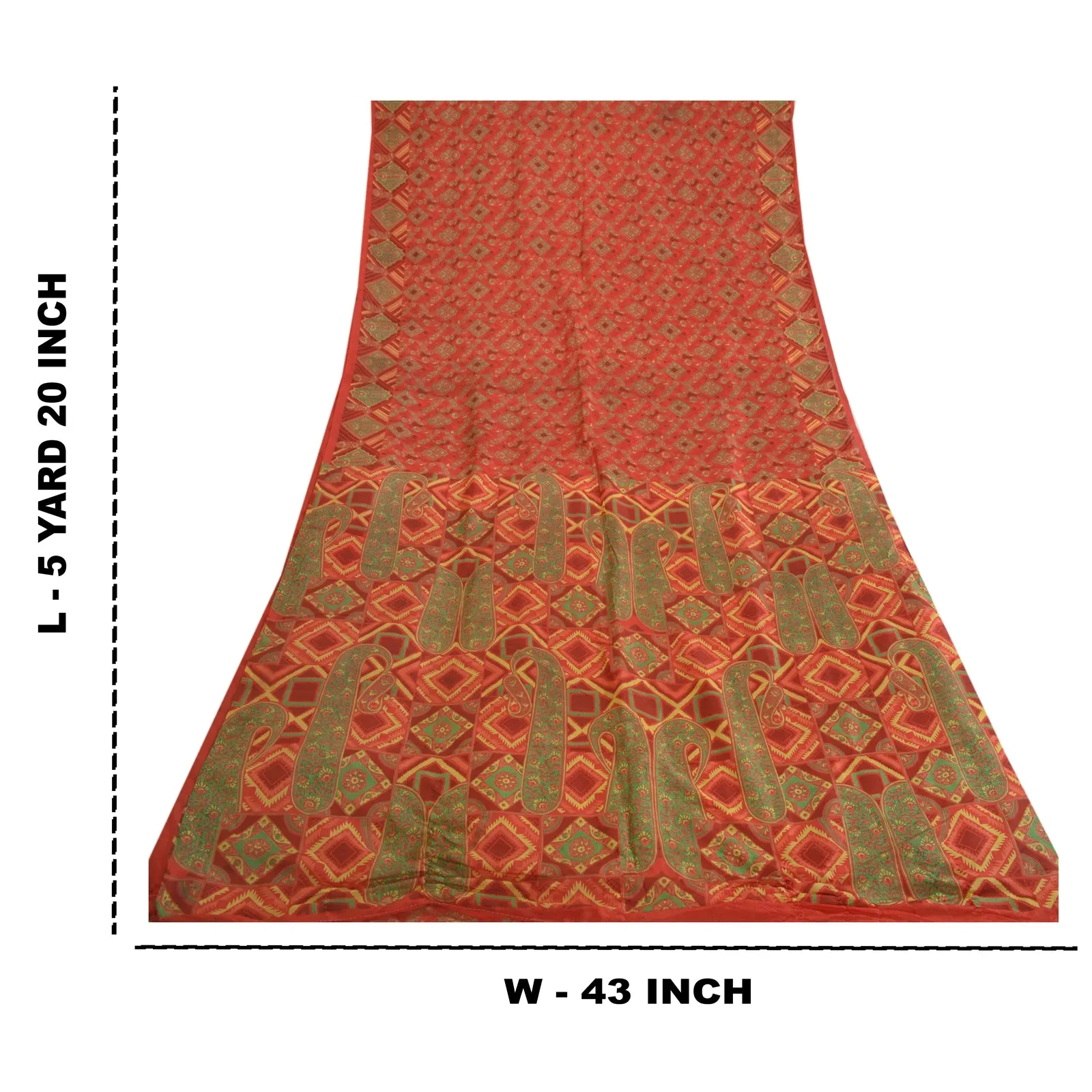 Sanskriti Vintage Sarees Indian Red Paisley Printed Pure Silk Sari Craft Fabric