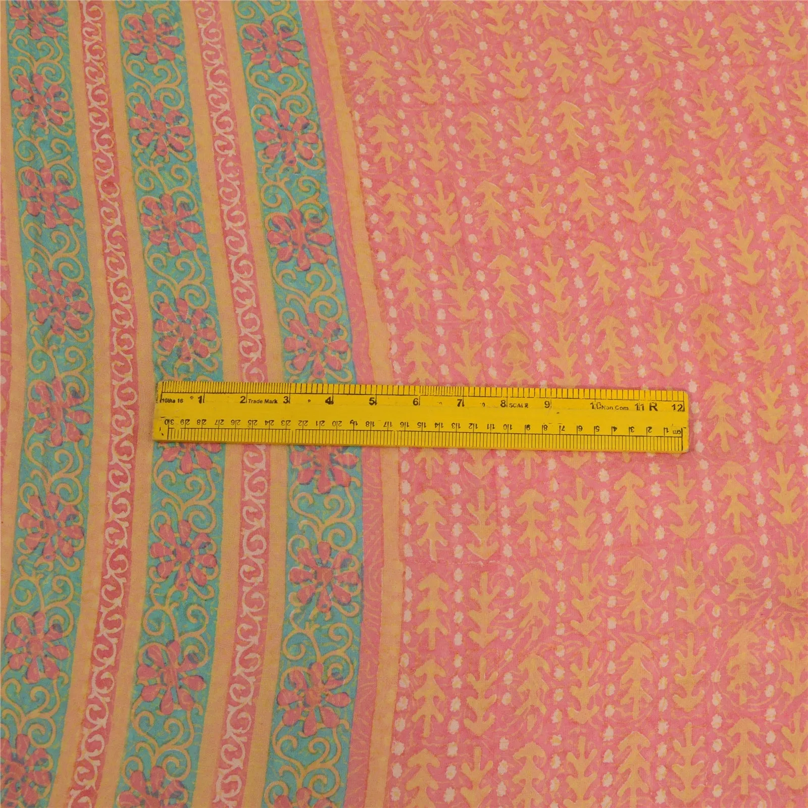 Sanskriti Vintage Sarees Pink Pure Georgette Silk Printed Sari 5yd Craft Fabric