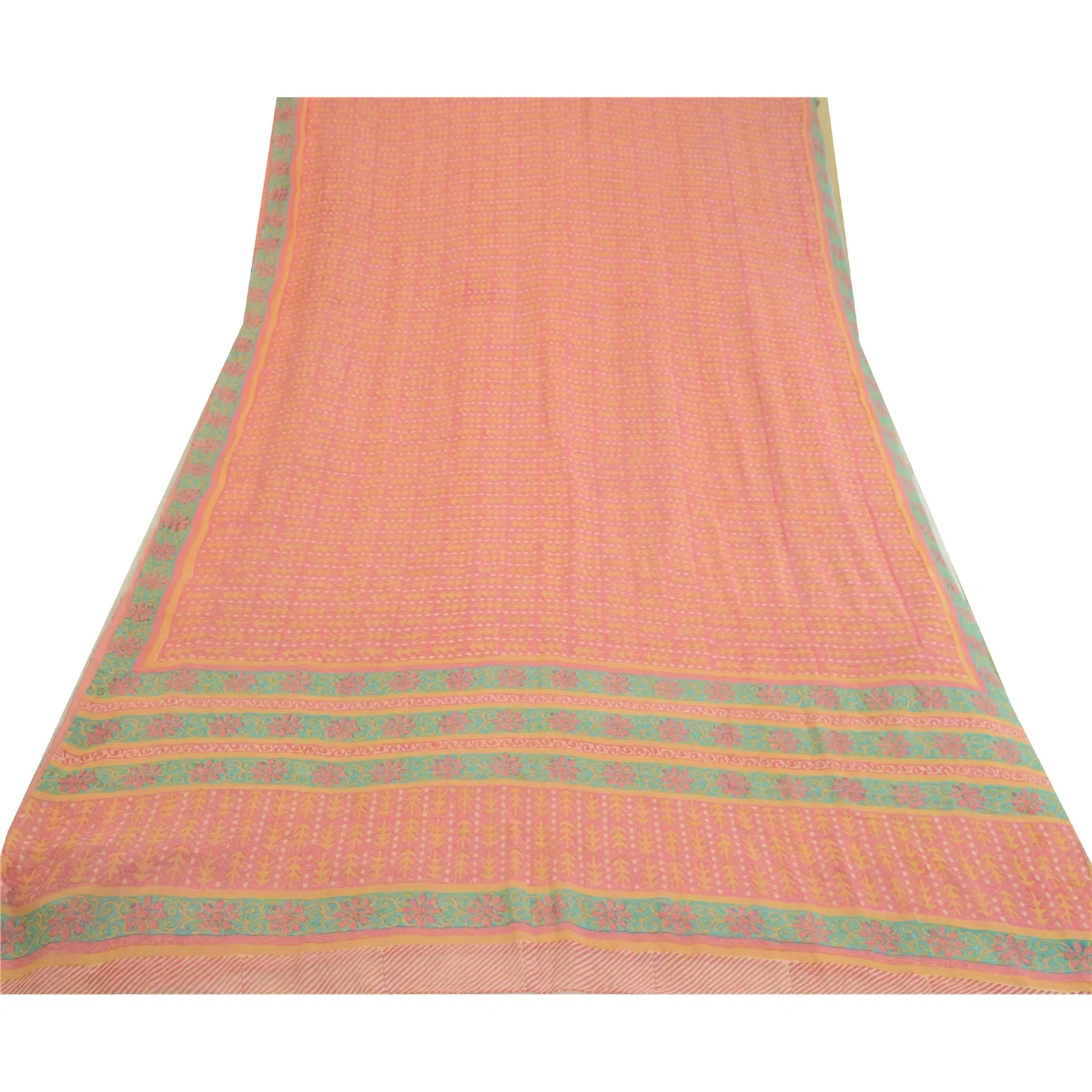 Sanskriti Vintage Sarees Pink Pure Georgette Silk Printed Sari 5yd Craft Fabric