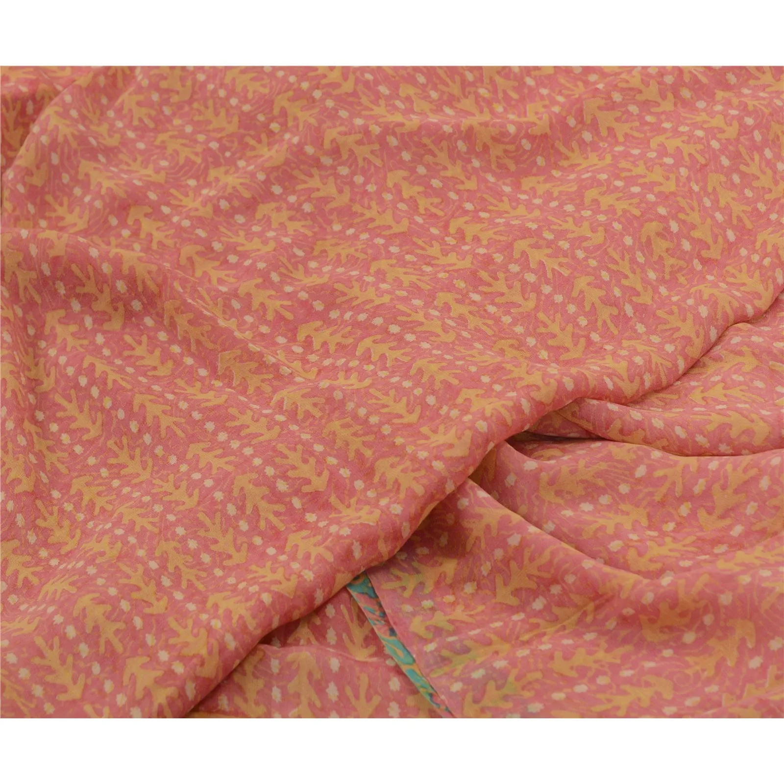 Sanskriti Vintage Sarees Pink Pure Georgette Silk Printed Sari 5yd Craft Fabric