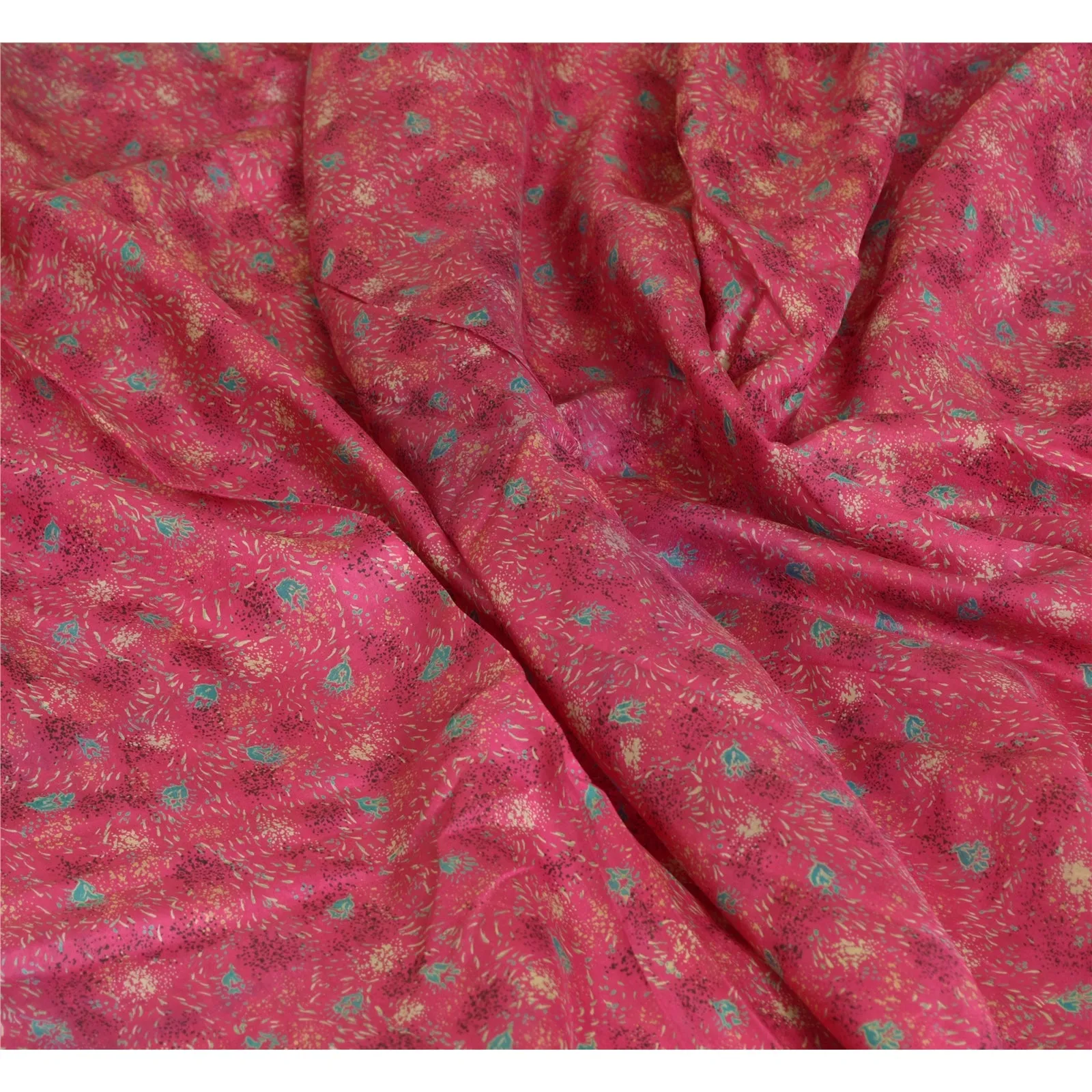 Sanskriti Vintage Sarees Pink/Blue Zari Boder Print Pure Silk Sari Craft Fabric