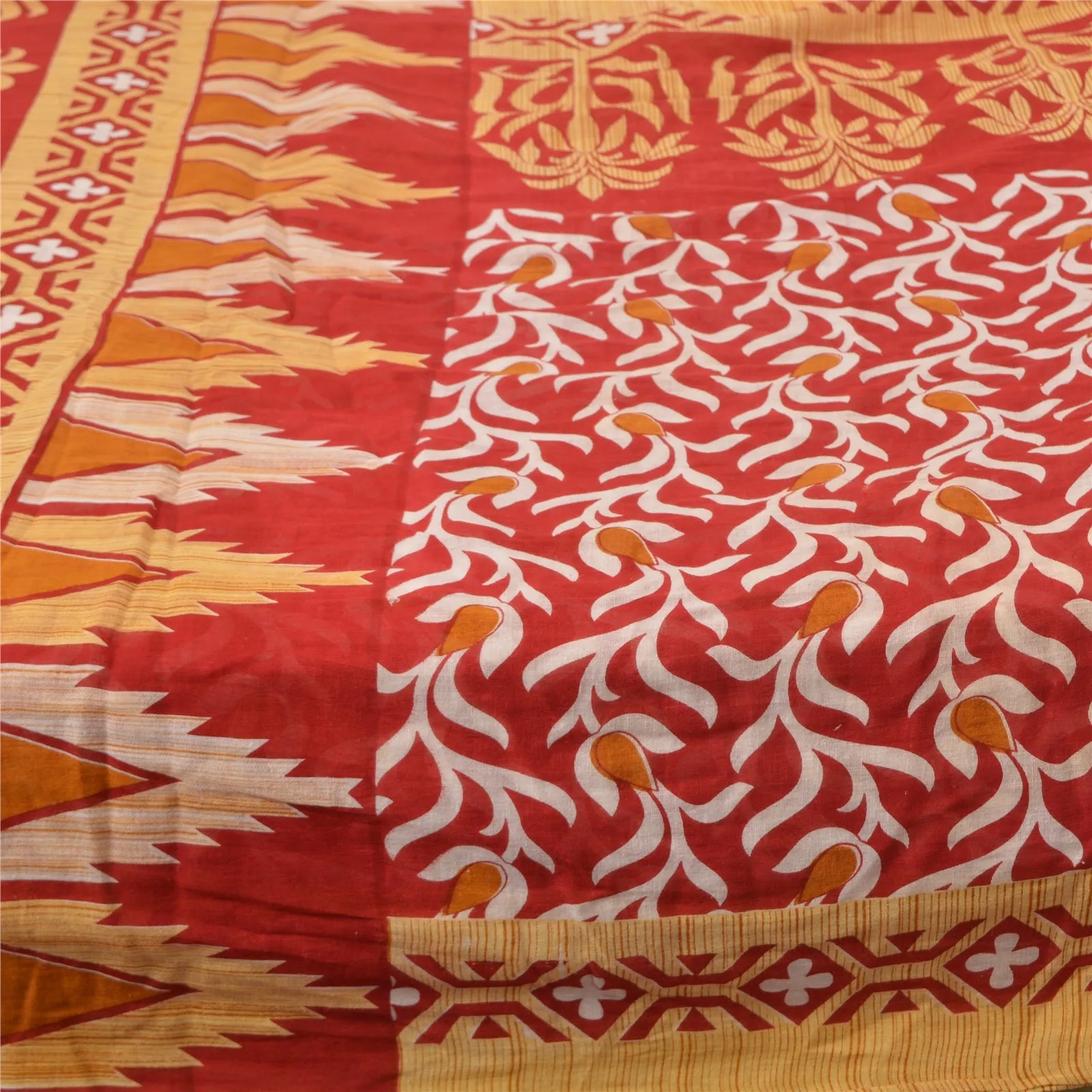 Sanskriti Vintage Sarees Red 100% Pure Cotton Printed Sari 5YD Soft Craft Fabric