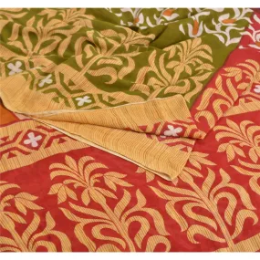 Sanskriti Vintage Sarees Red 100% Pure Cotton Printed Sari 5YD Soft Craft Fabric