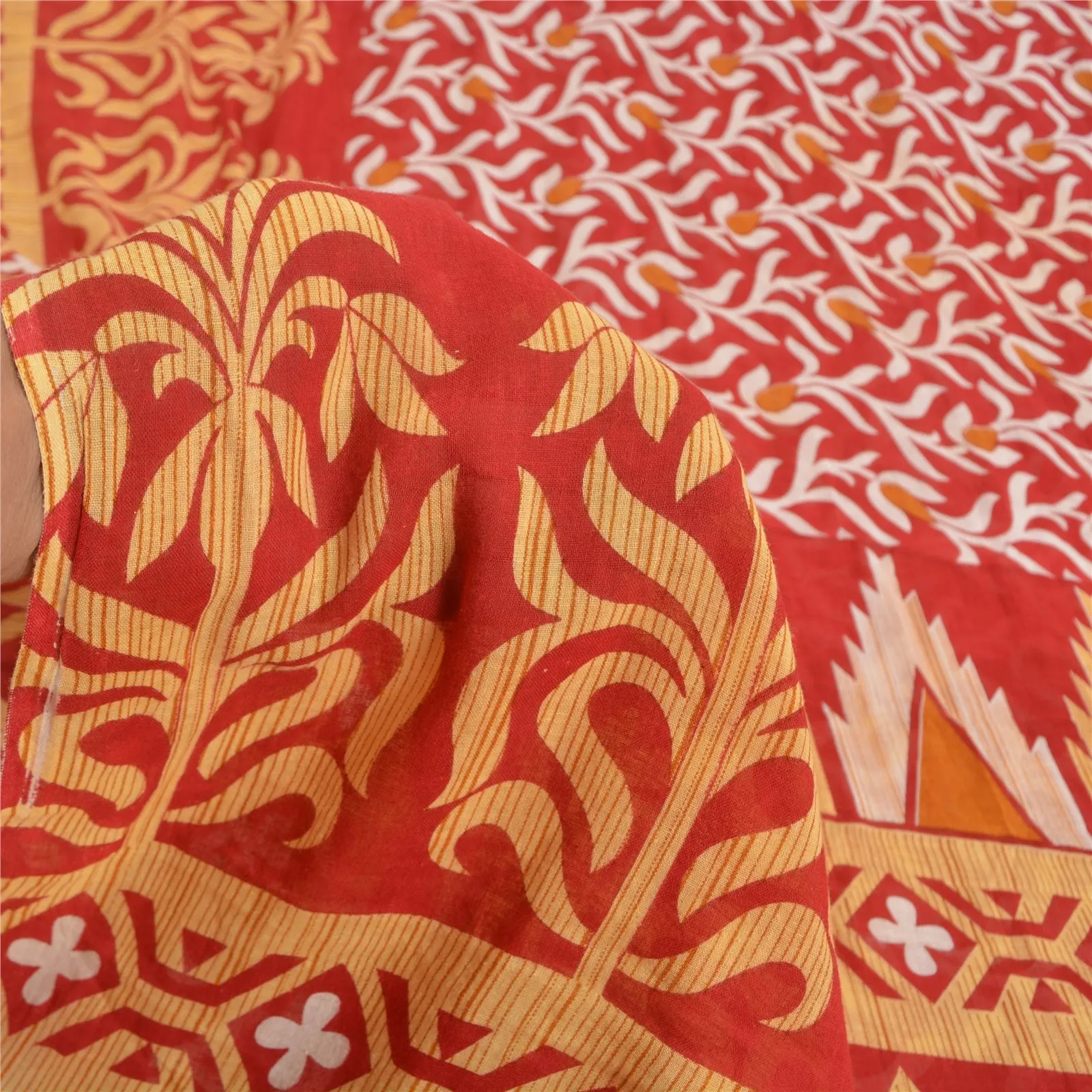 Sanskriti Vintage Sarees Red 100% Pure Cotton Printed Sari 5YD Soft Craft Fabric