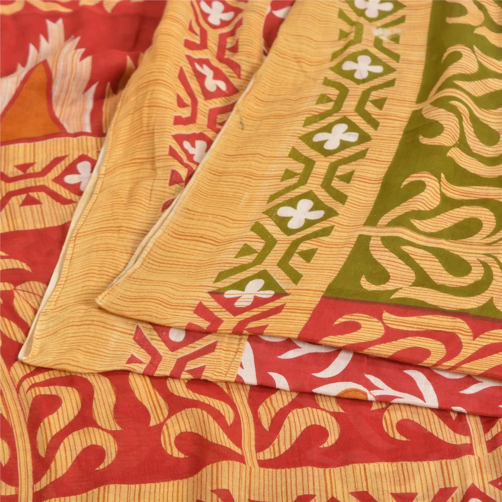 Sanskriti Vintage Sarees Red 100% Pure Cotton Printed Sari 5YD Soft Craft Fabric