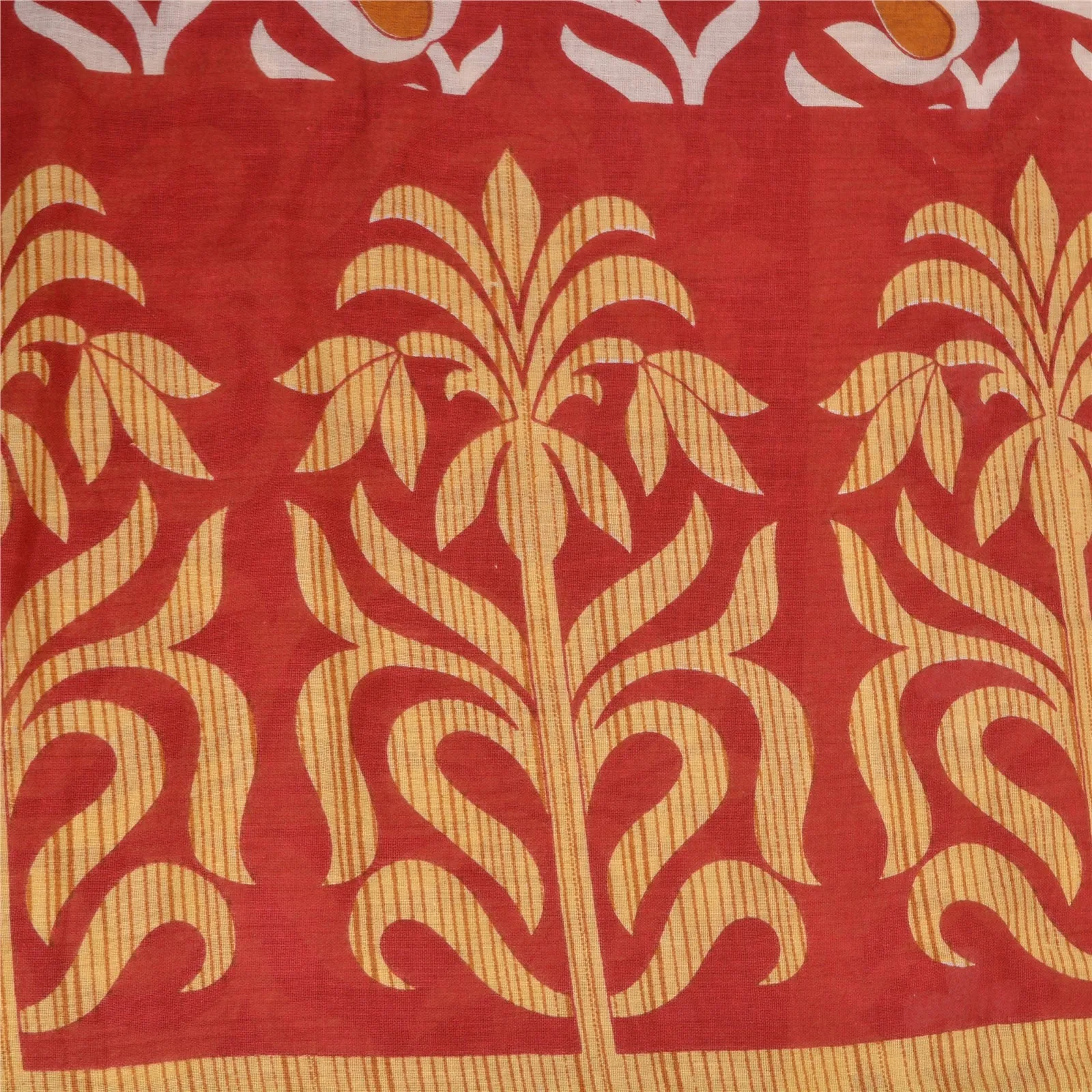 Sanskriti Vintage Sarees Red 100% Pure Cotton Printed Sari 5YD Soft Craft Fabric