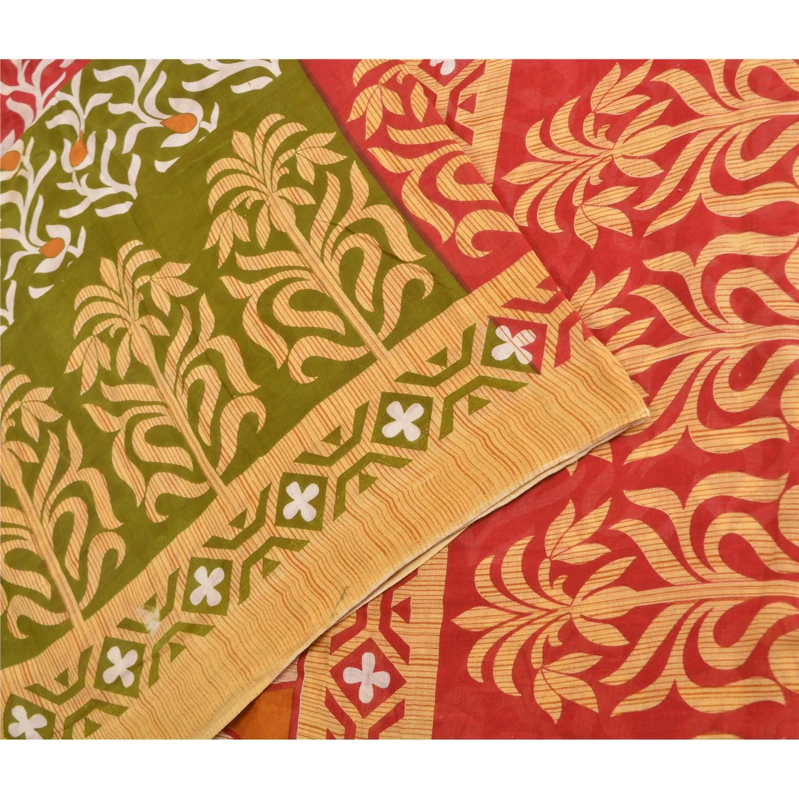 Sanskriti Vintage Sarees Red 100% Pure Cotton Printed Sari 5YD Soft Craft Fabric