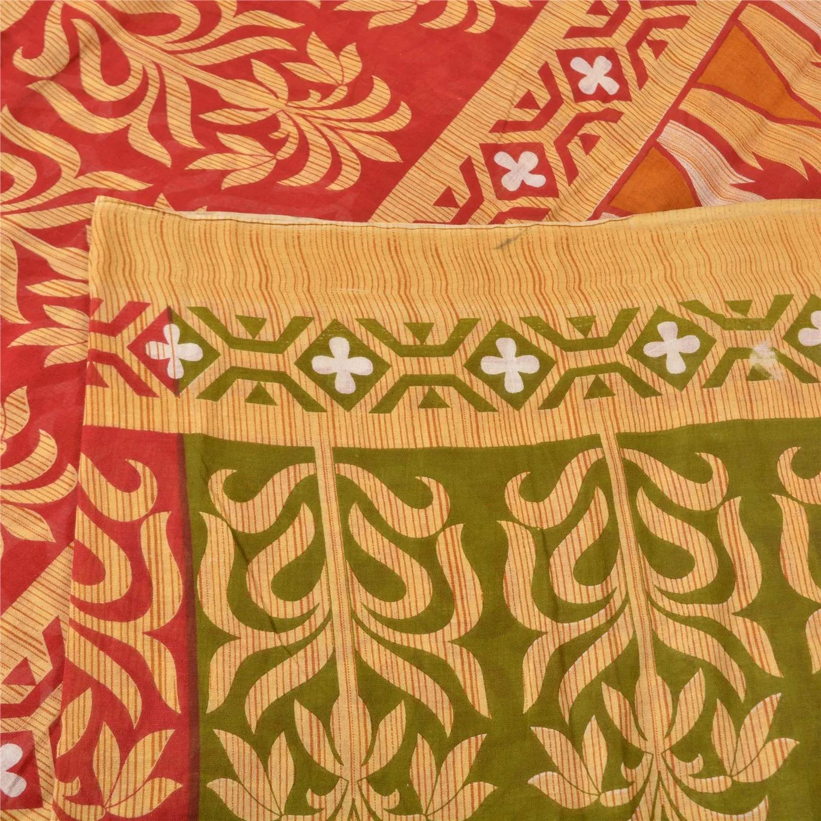 Sanskriti Vintage Sarees Red 100% Pure Cotton Printed Sari 5YD Soft Craft Fabric