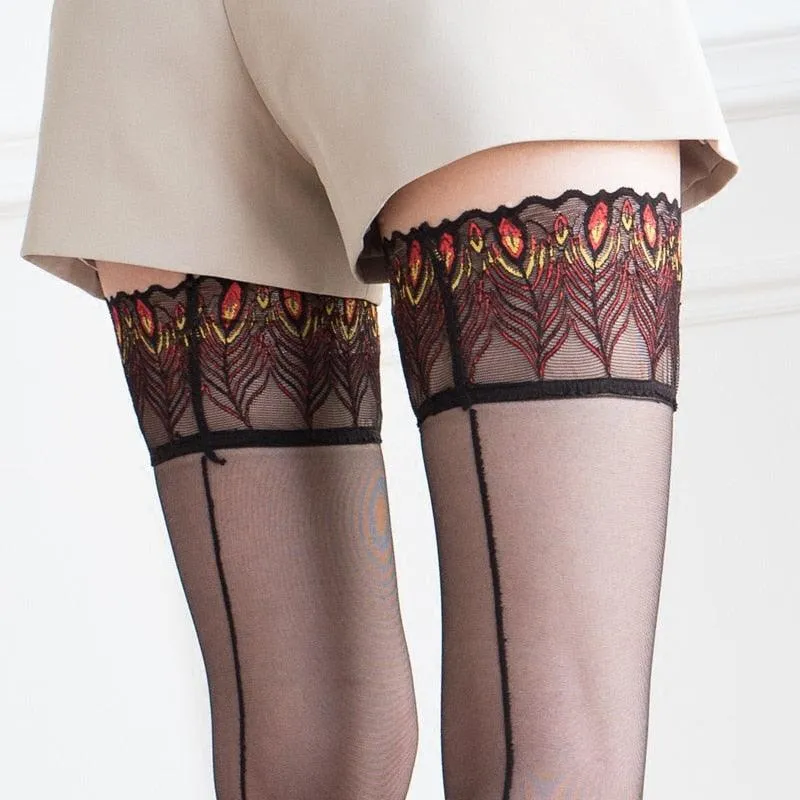 Sheer Lace Top Hold-Ups Thigh High Lingerie Retro Stockings