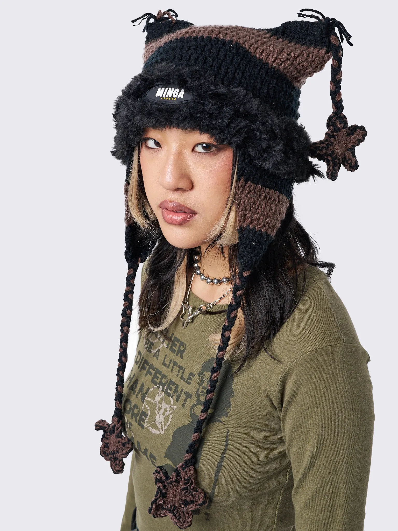 Skylar Star Brown Tie Knit Hat