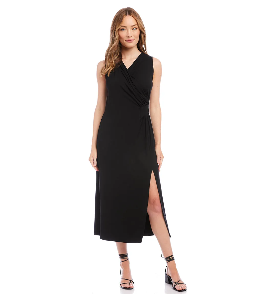 Sleeveless Faux Wrap Midi Dress