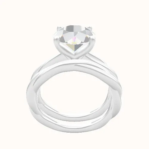 Solitaire Rope Engagement Ring With Petal Four Prong Head and Matching Band