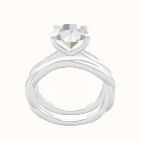 Solitaire Rope Engagement Ring With Petal Four Prong Head and Matching Band