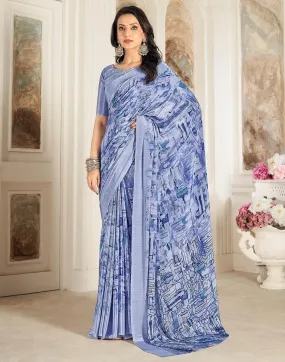 Steel Blue Silk Printed Sarees