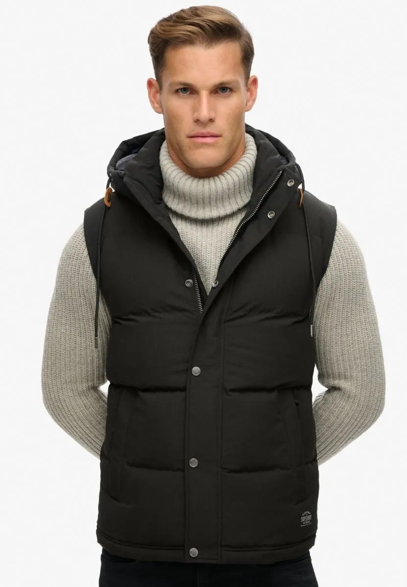 Superdry Everest Hooded Puffer Gilet Bodywarmer Jet Black