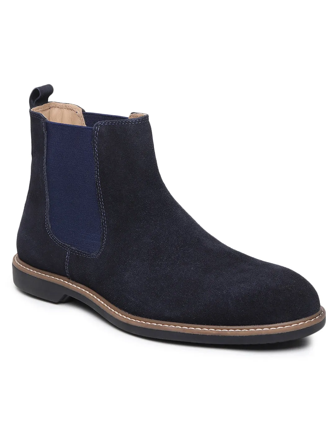 Teakwood Men Blue Solid Round Toe Suede Mid-Top Chalsea Boot