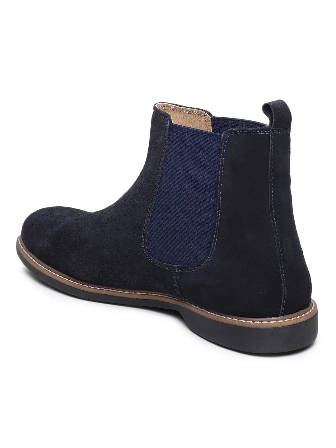 Teakwood Men Blue Solid Round Toe Suede Mid-Top Chalsea Boot