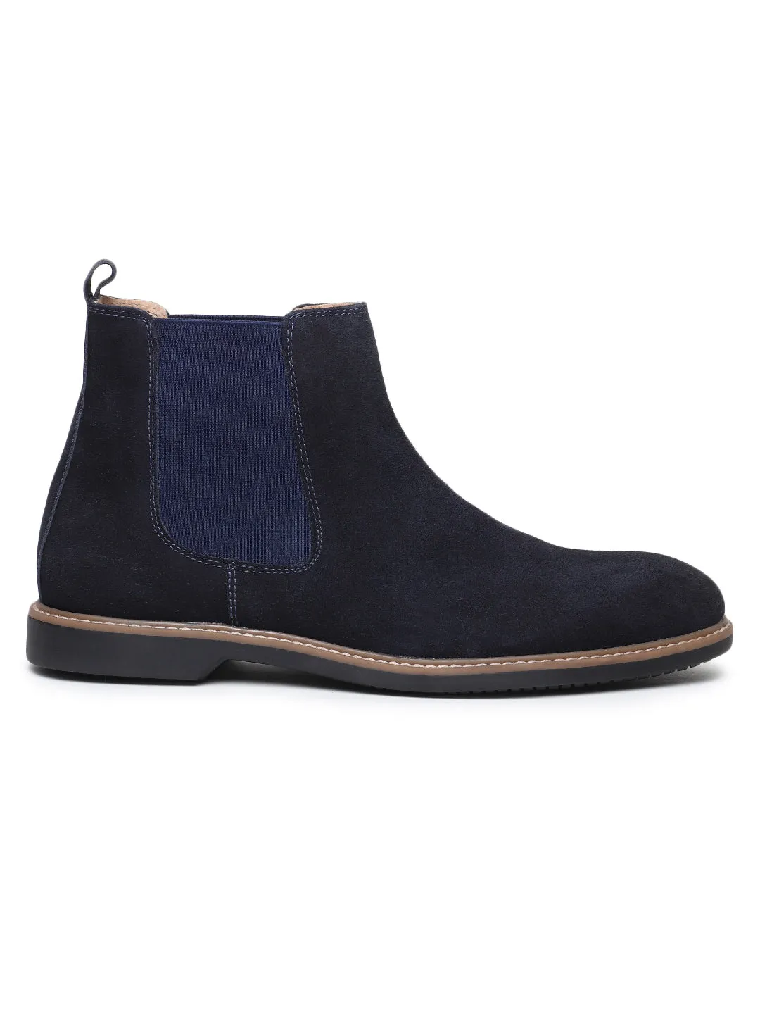 Teakwood Men Blue Solid Round Toe Suede Mid-Top Chalsea Boot