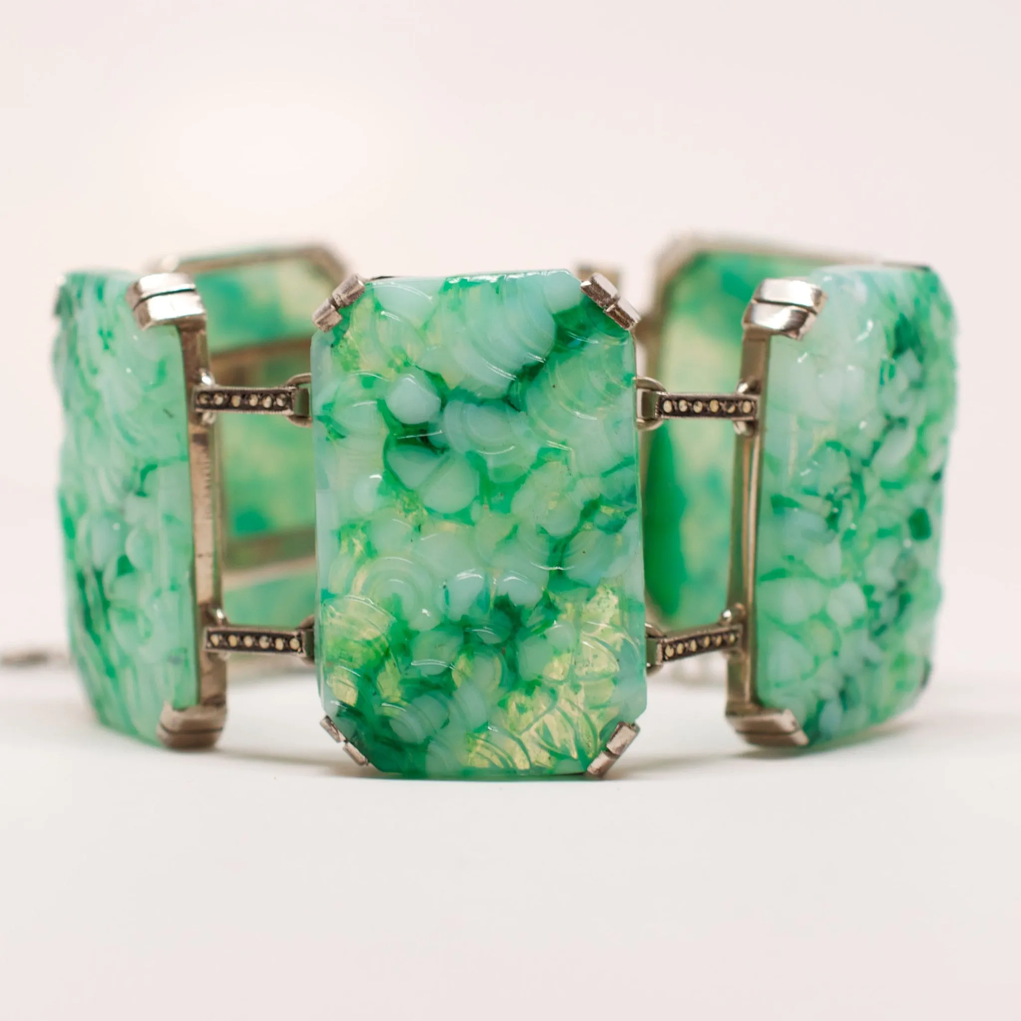 Unsigned Faux Jade Bracelet