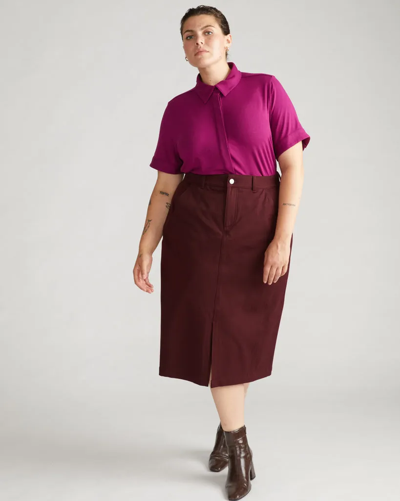 Veranda Stretch Cotton Twill Skirt - Black Cherry