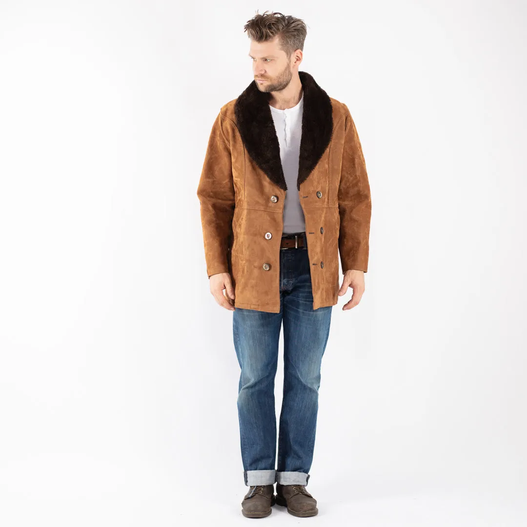 Vintage 70's Men Faux Sheepskin Coat in Brown