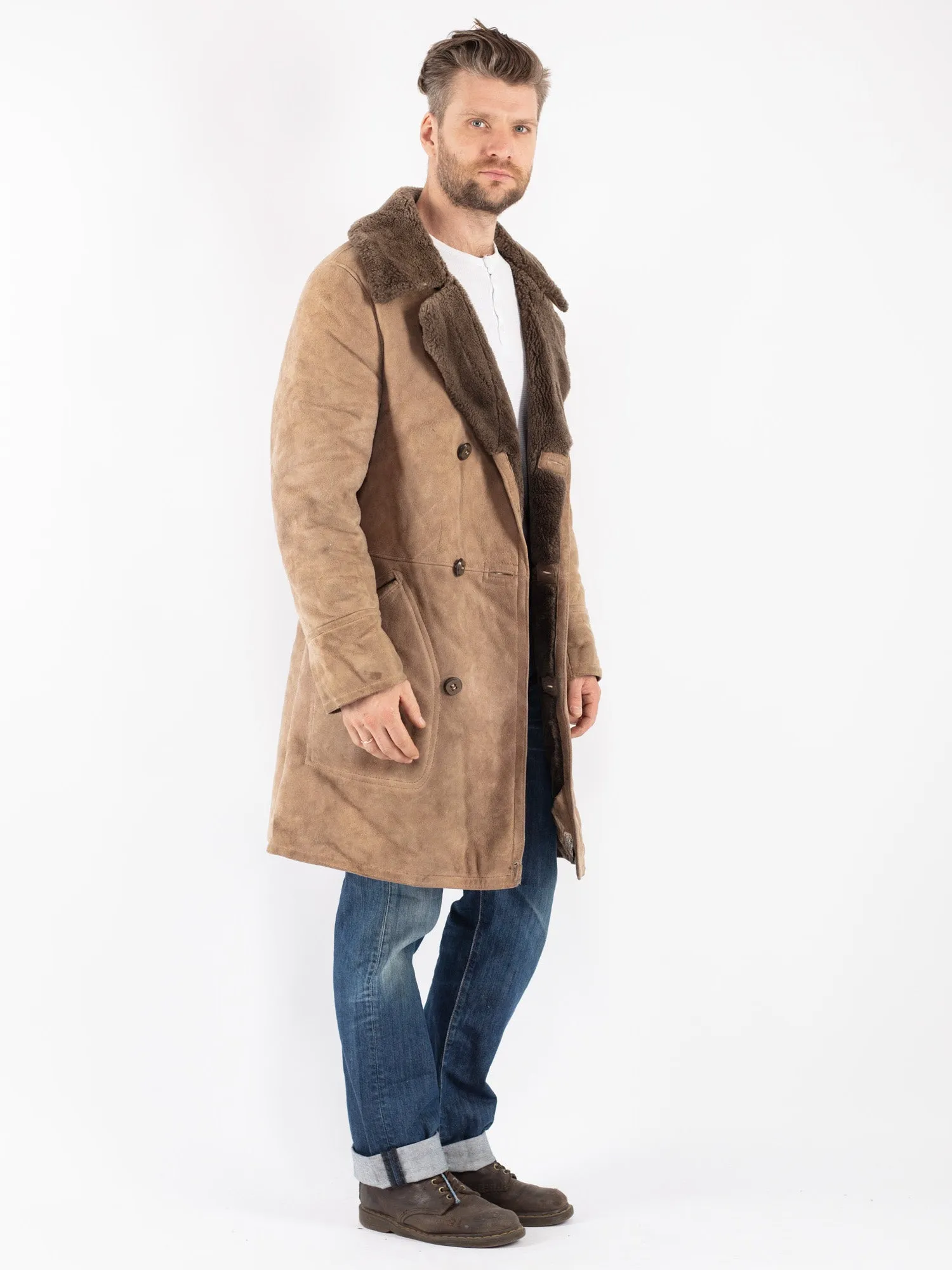 Vintage 70's Men Sheepskin Coat in Beige