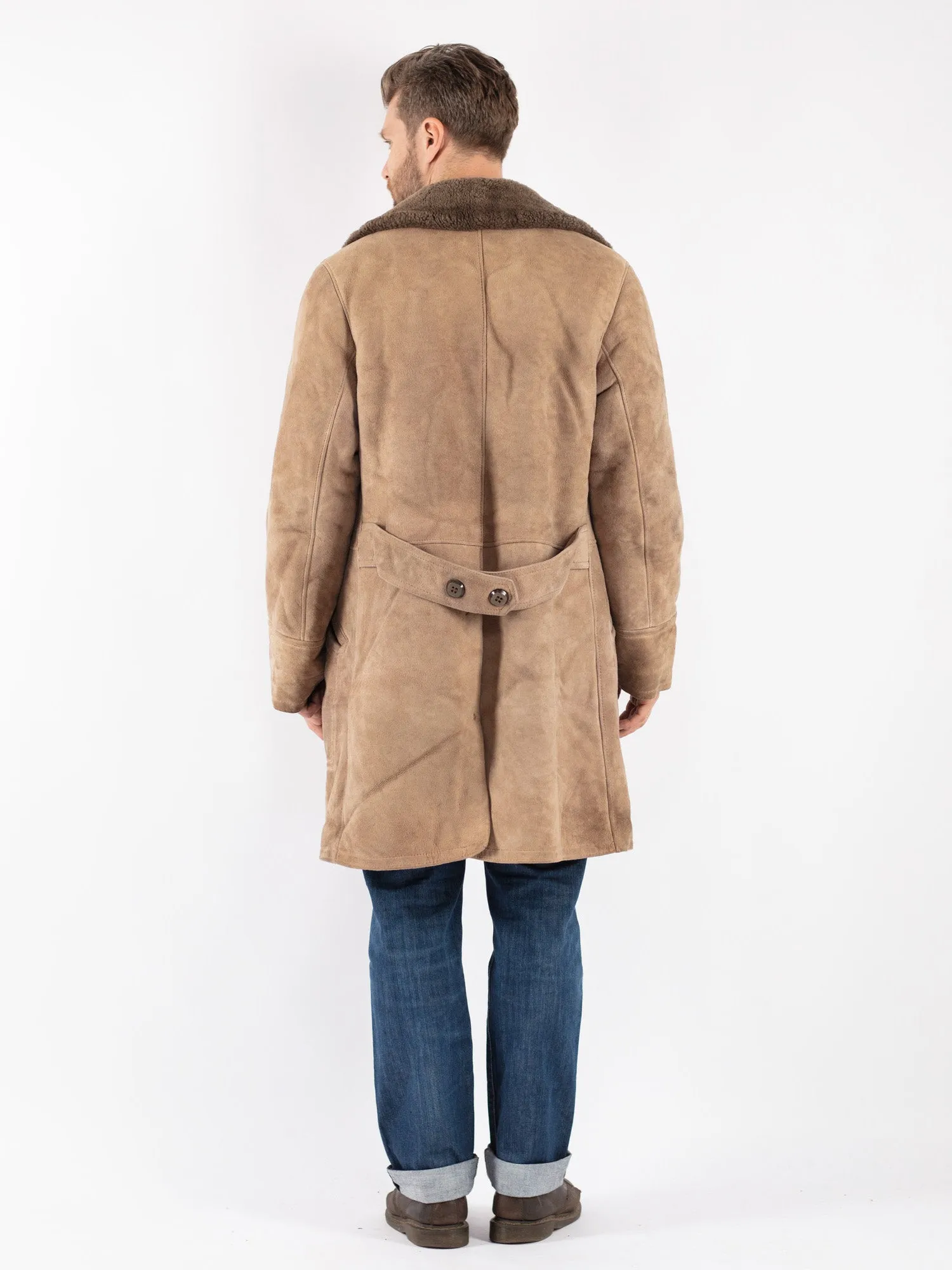 Vintage 70's Men Sheepskin Coat in Beige