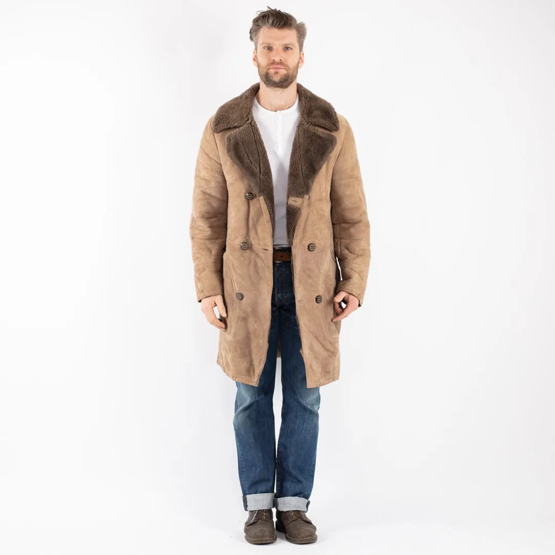 Vintage 70's Men Sheepskin Coat in Beige