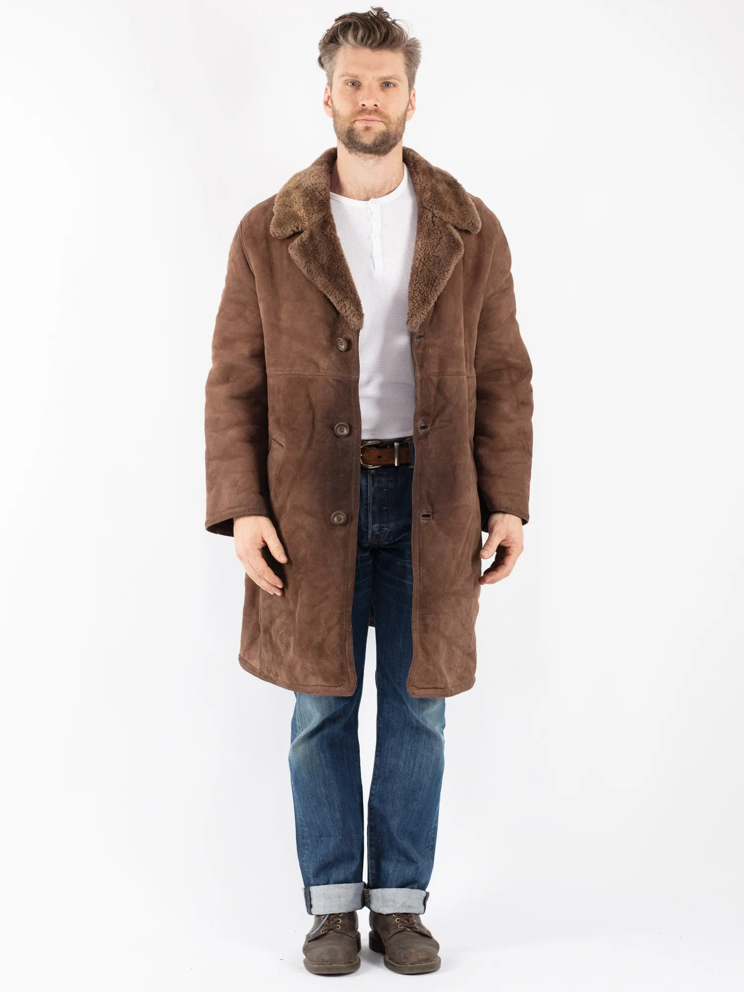 Vintage 70's Men Sheepskin Coat in Brown