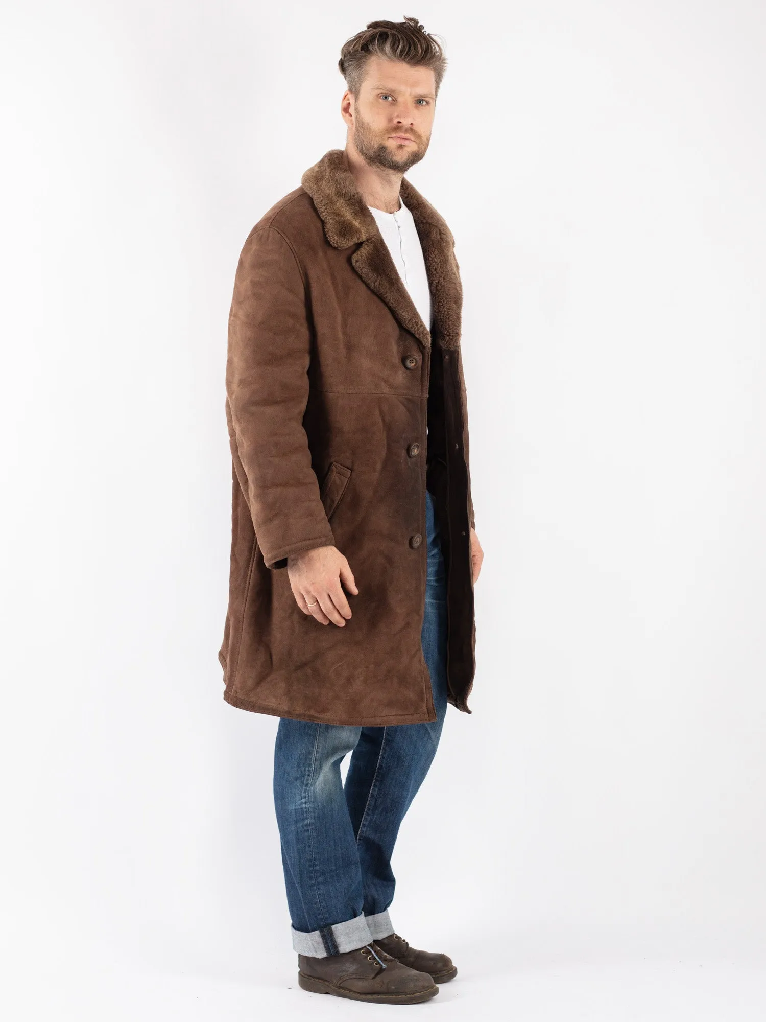 Vintage 70's Men Sheepskin Coat in Brown