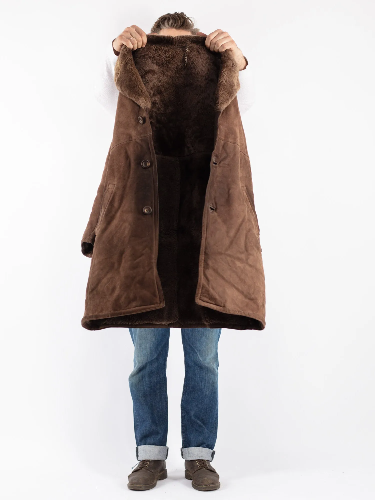 Vintage 70's Men Sheepskin Coat in Brown