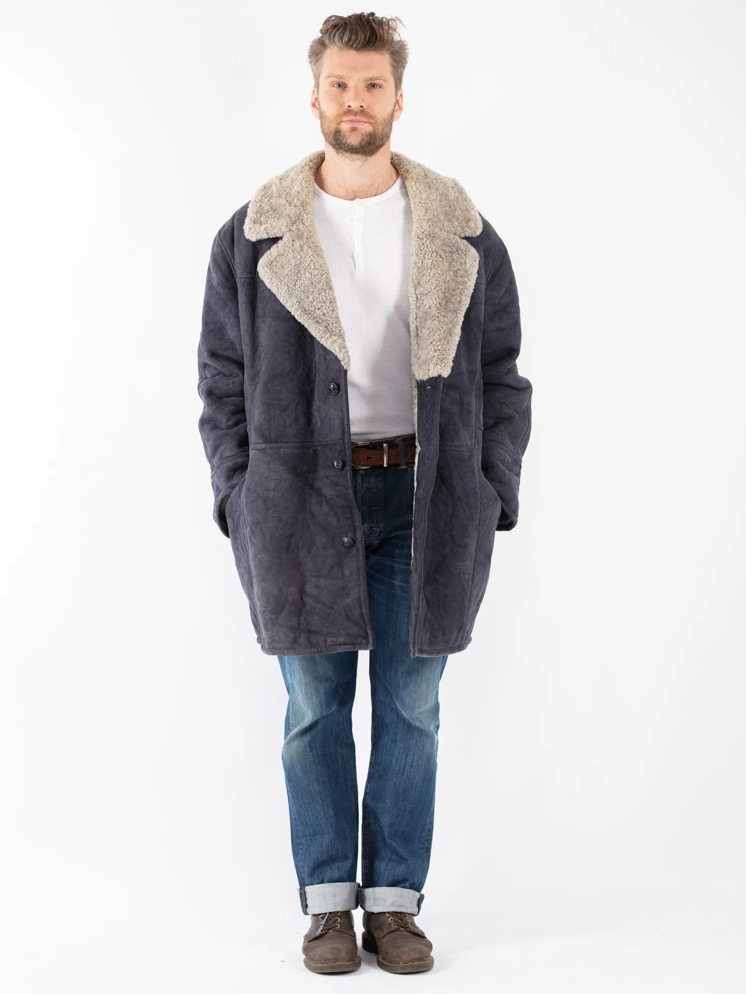 Vintage 70's Men Sheepskin Coat in Gray