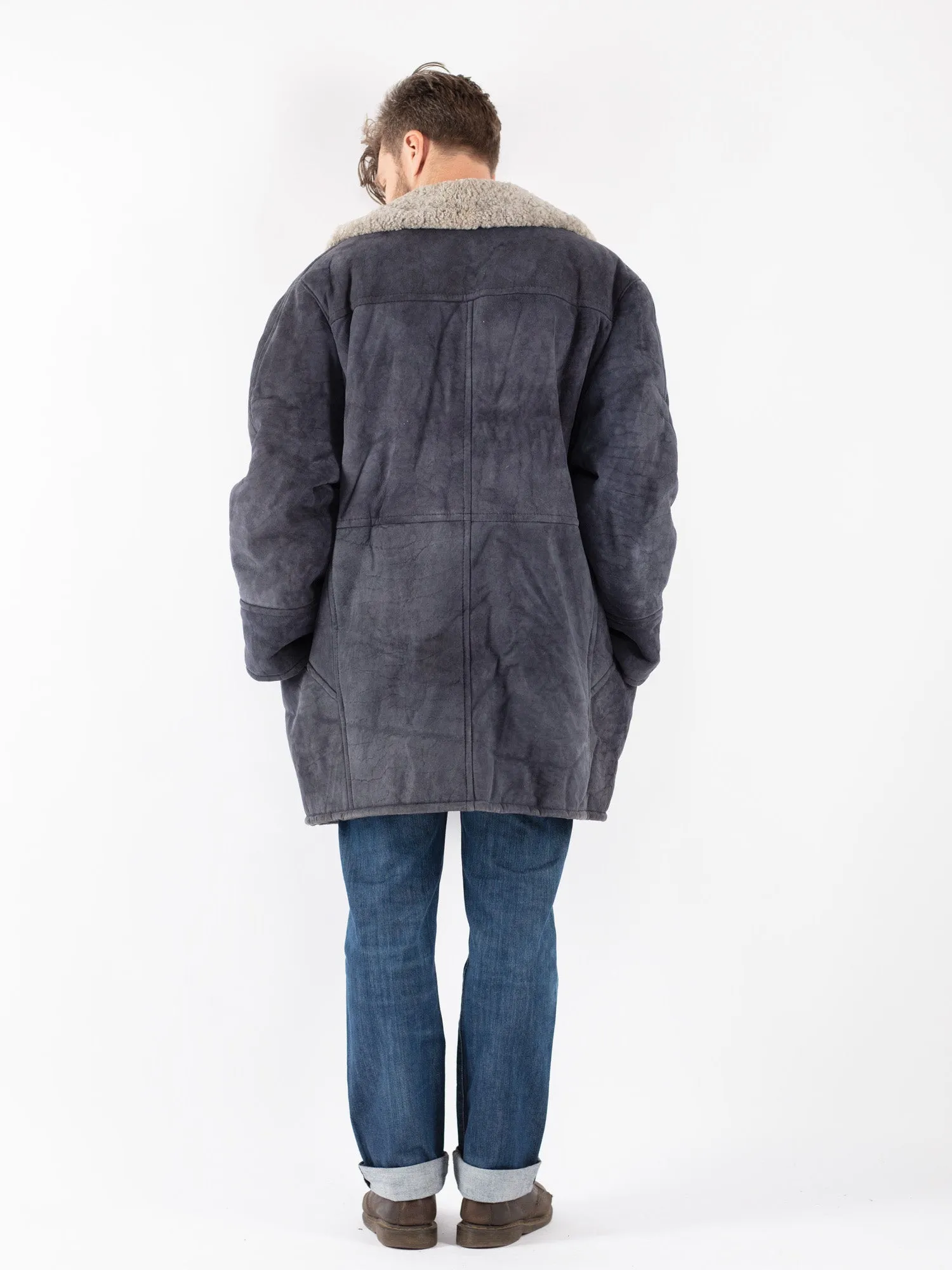 Vintage 70's Men Sheepskin Coat in Gray