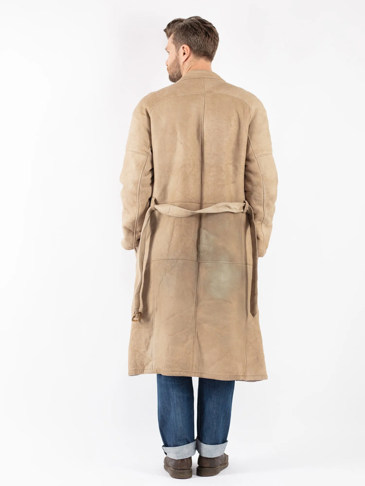 Vintage 70's Men Sheepskin Long Coat in Beige