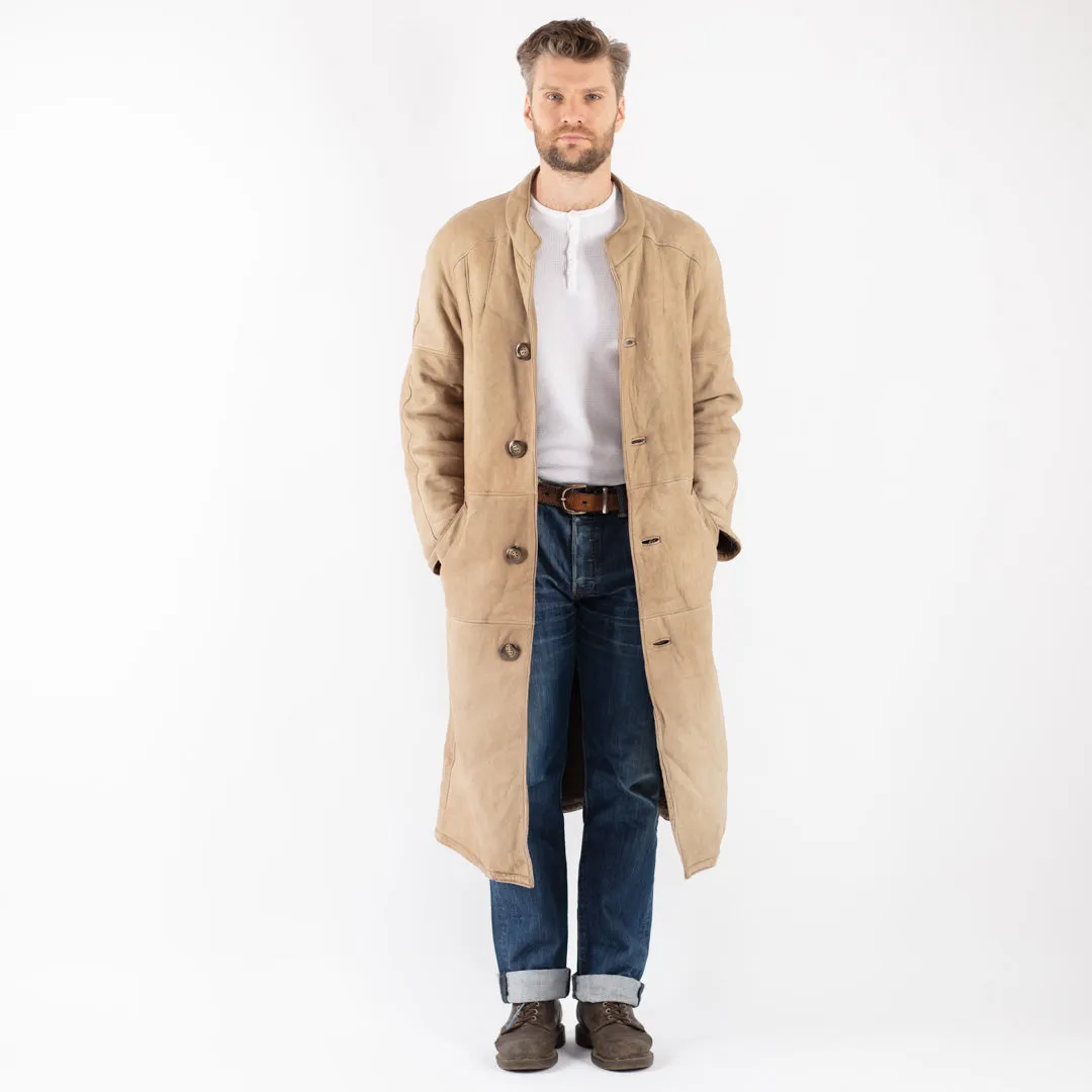 Vintage 70's Men Sheepskin Long Coat in Beige