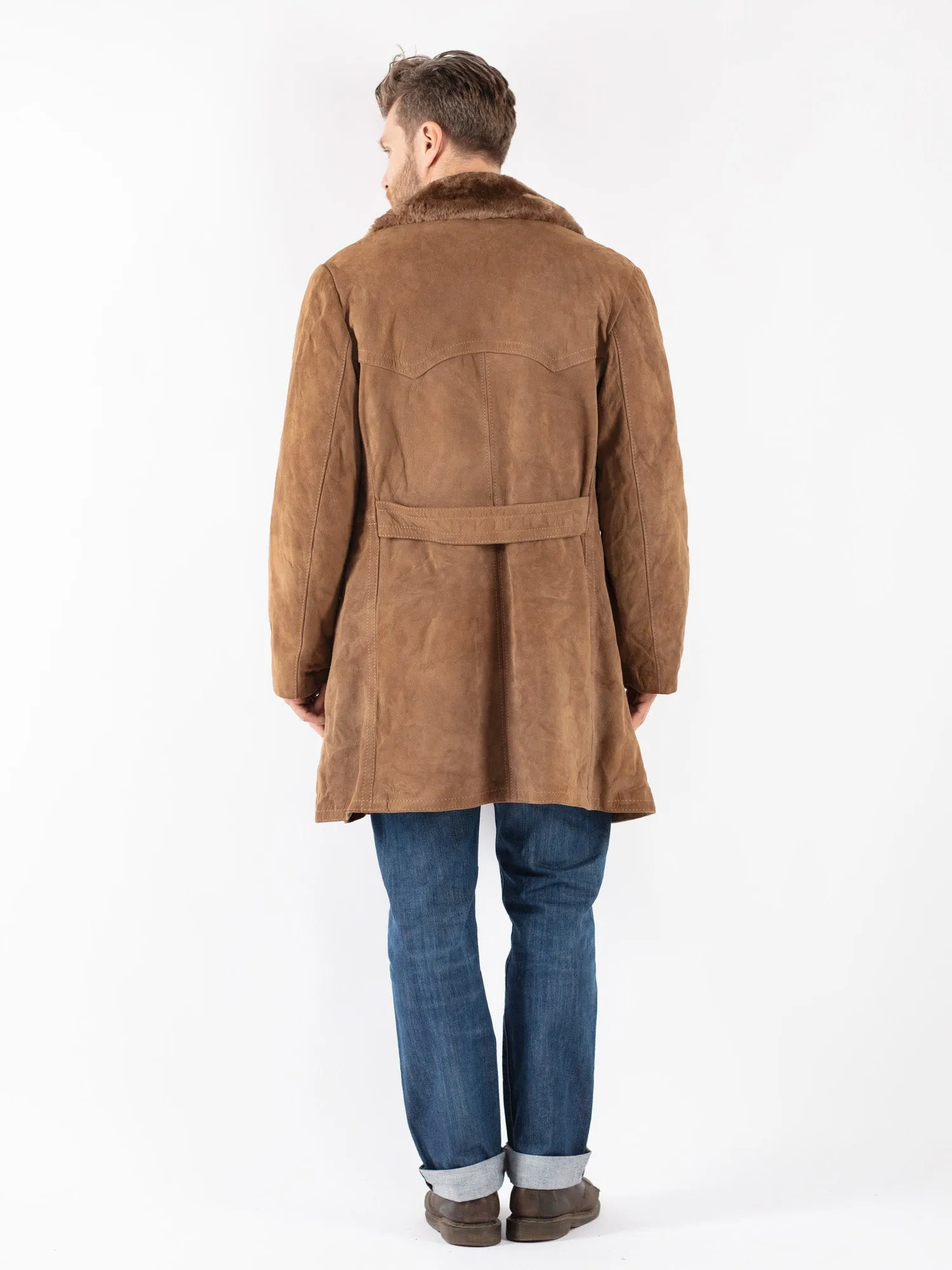 Vintage 70's Men Suede Sherpa Coat in Beige