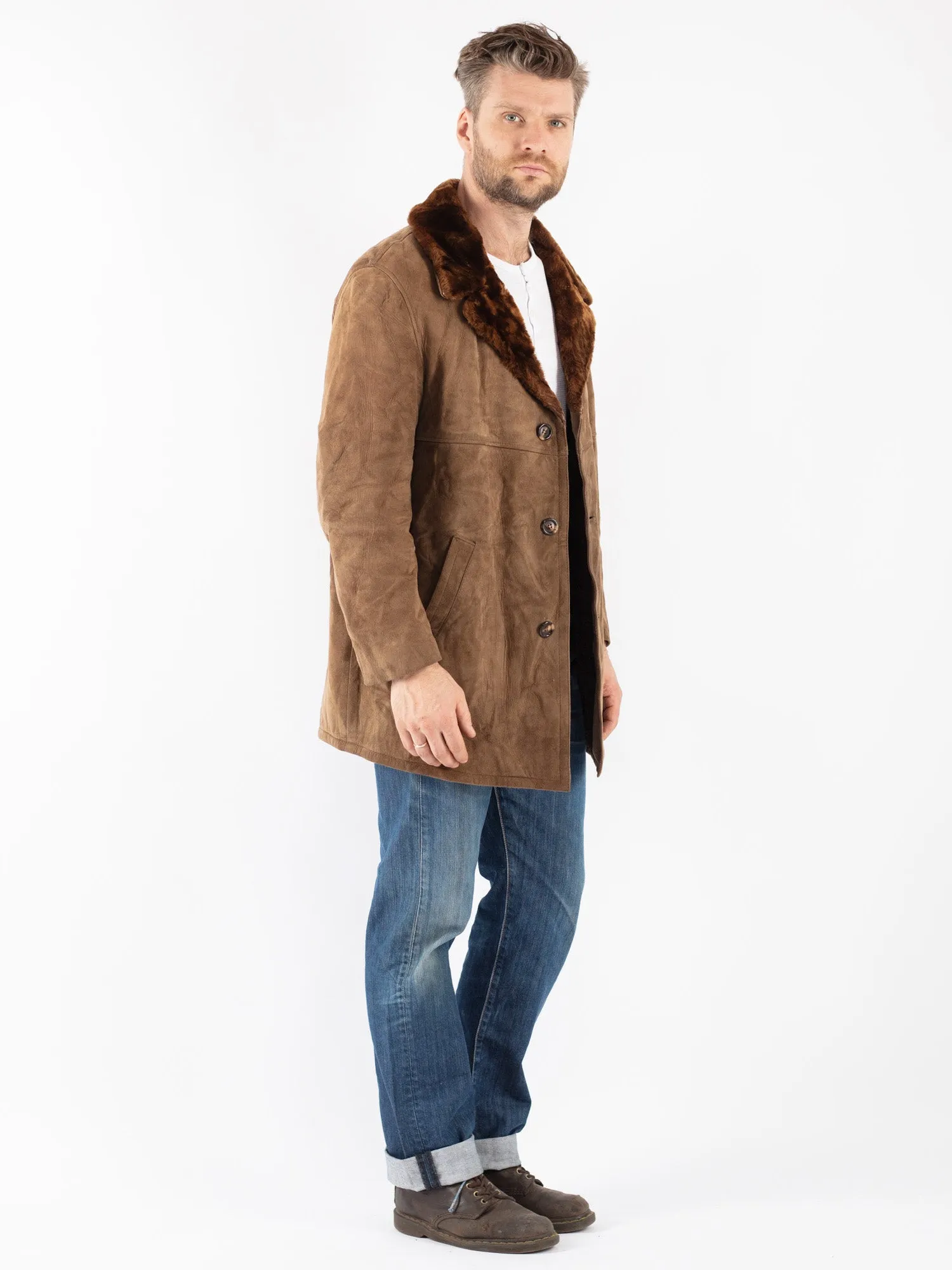 Vintage 70's Men Suede Sherpa Coat in Brown