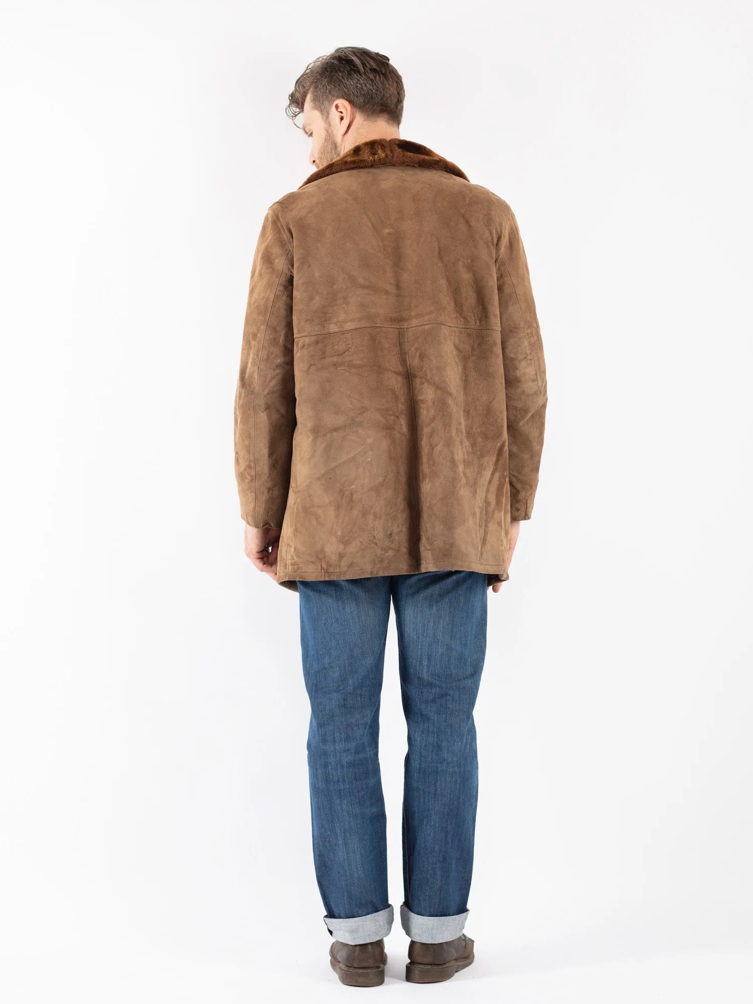 Vintage 70's Men Suede Sherpa Coat in Brown