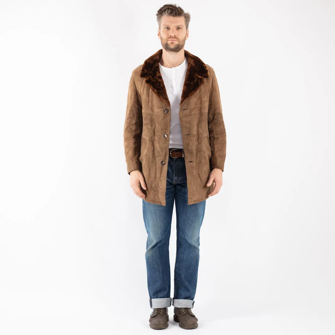 Vintage 70's Men Suede Sherpa Coat in Brown