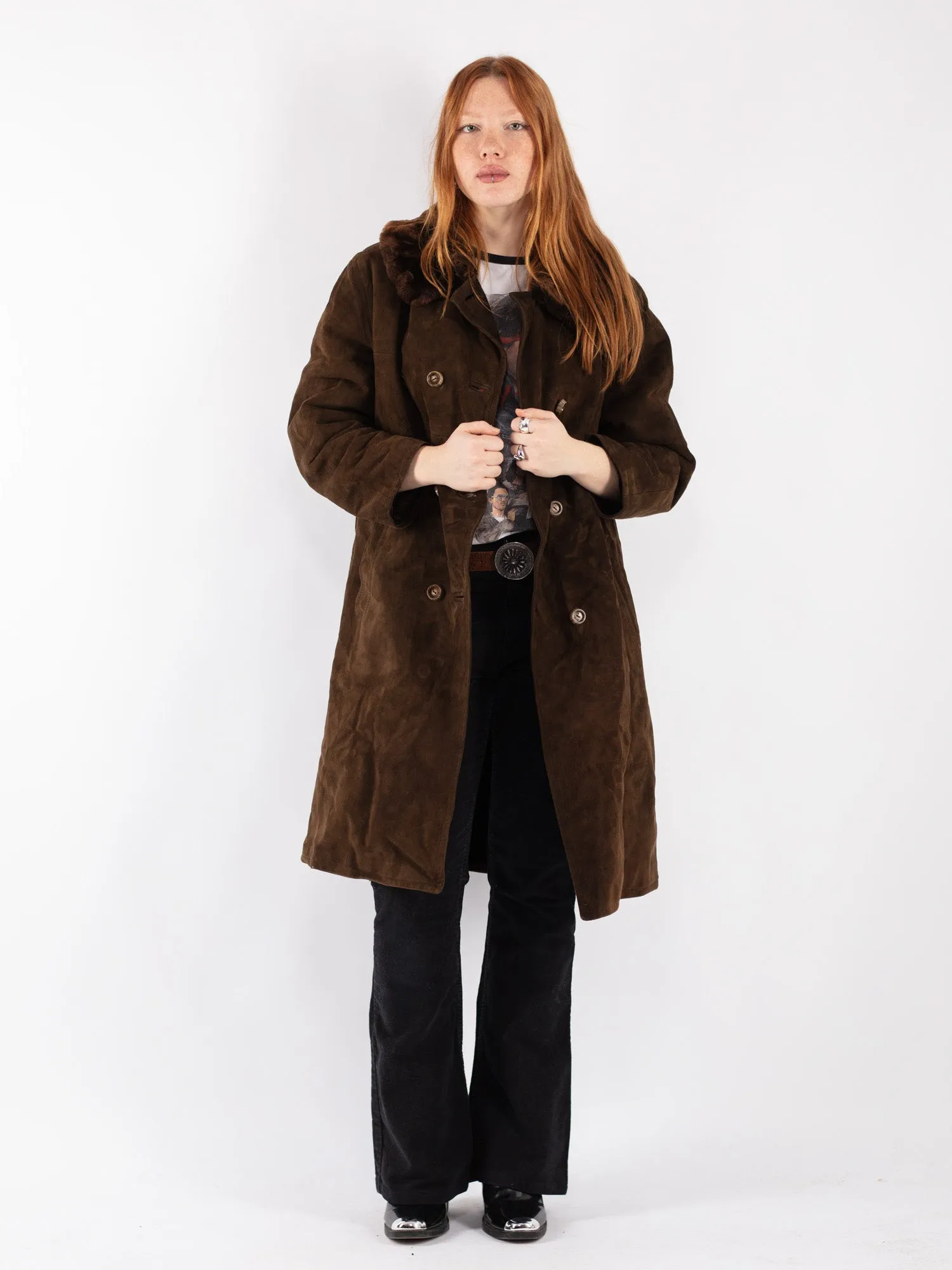 Vintage 70's Women Sheepskin Coat in Brown