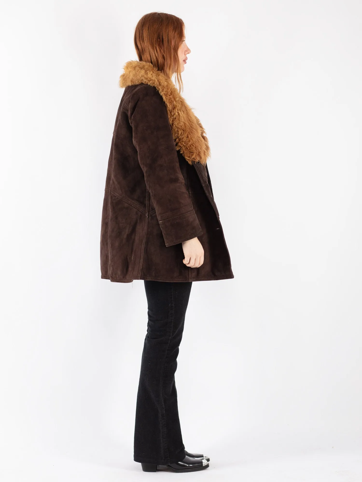 Vintage 70's Women Sheepskin Shearling Coat in Brown