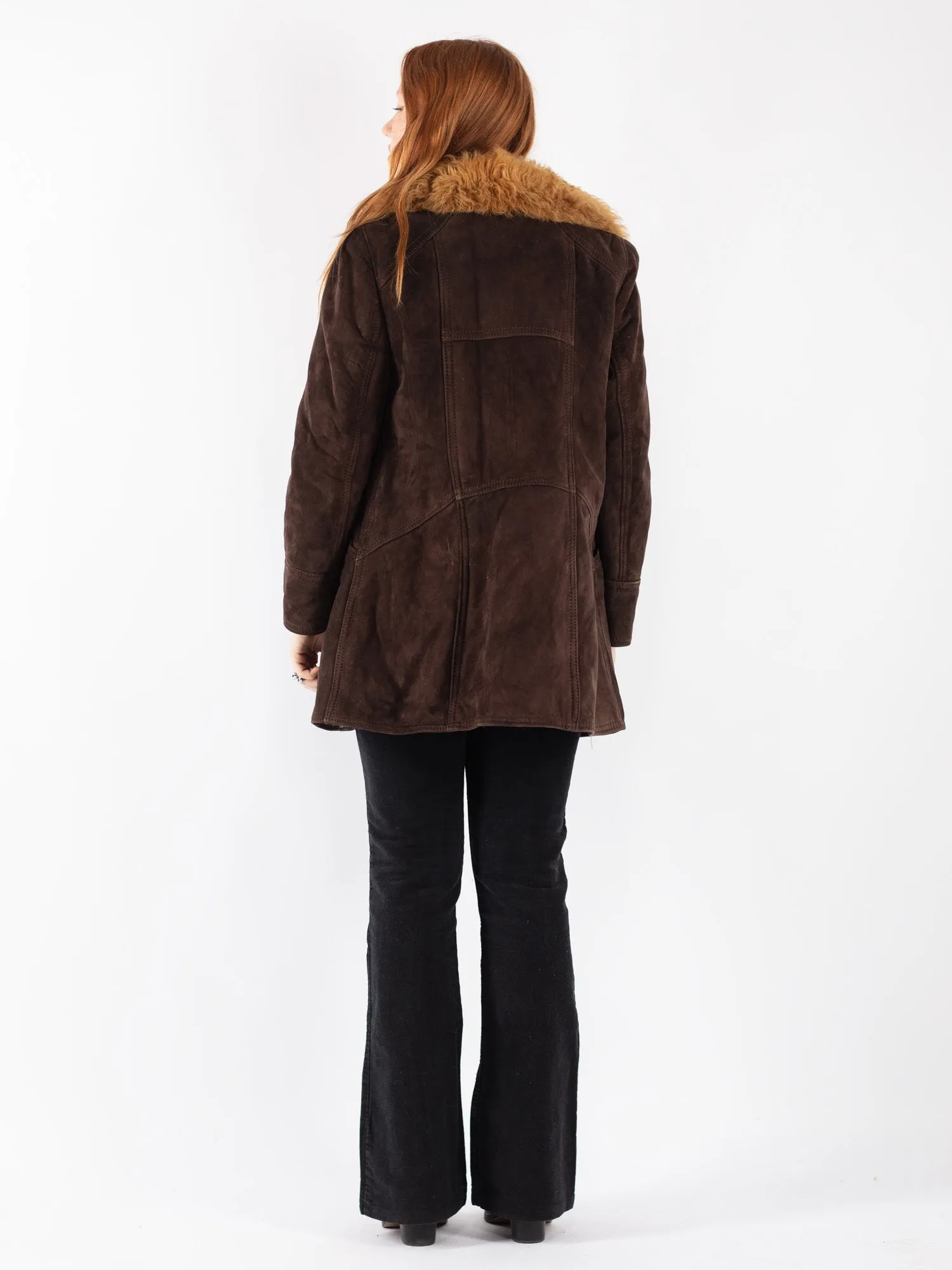 Vintage 70's Women Sheepskin Shearling Coat in Brown