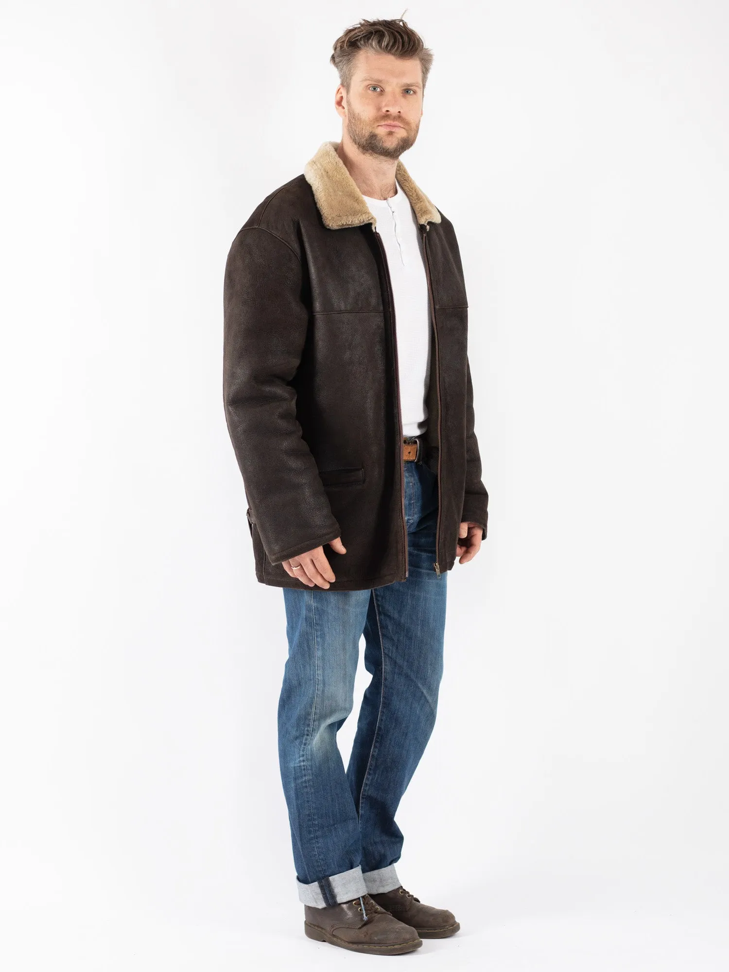 Vintage 80's Men Sheepskin Coat in Brown