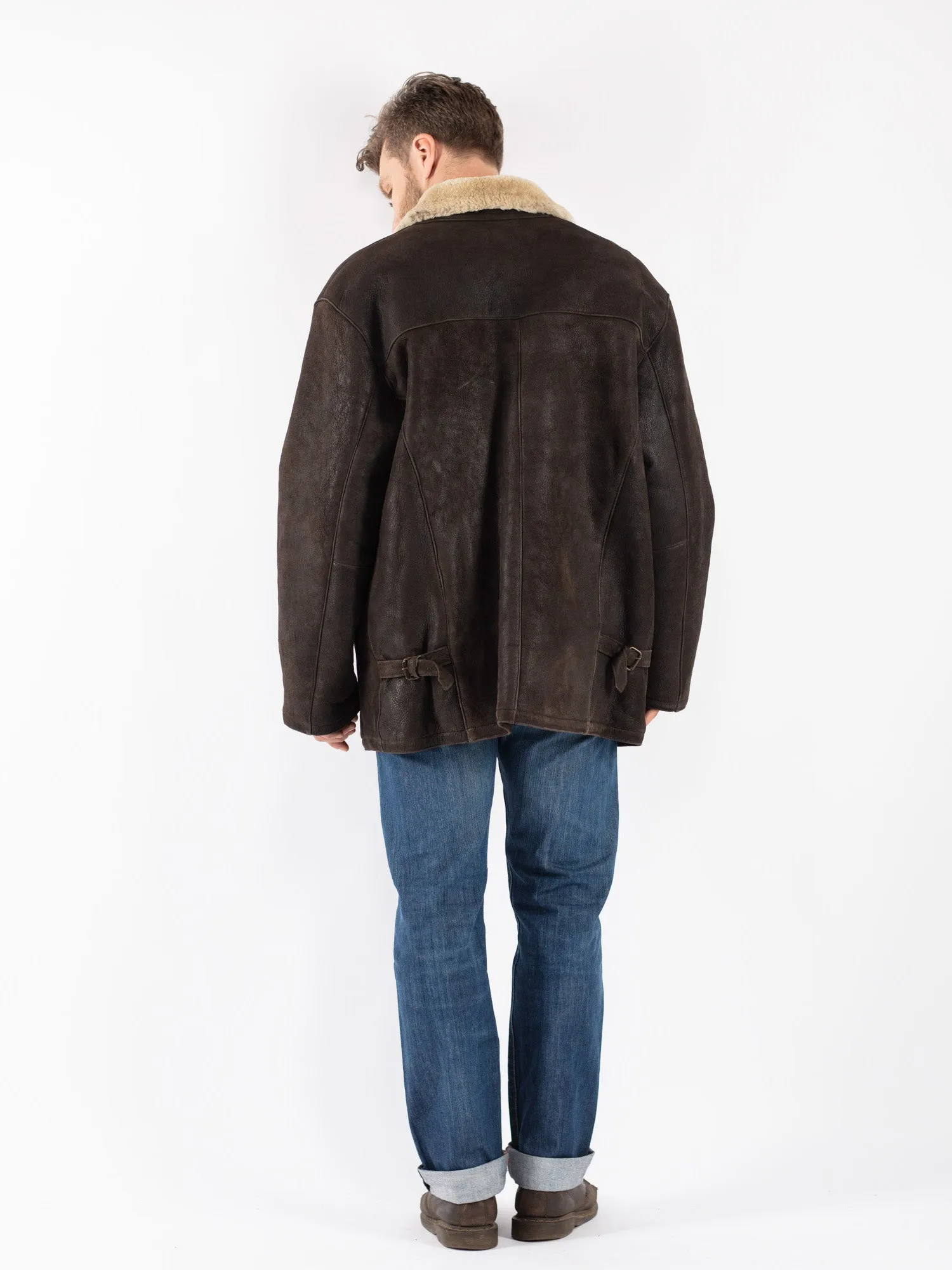 Vintage 80's Men Sheepskin Coat in Brown