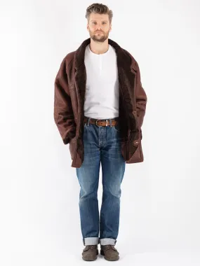 Vintage 80's Men Sheepskin Shearling Coat in Brown