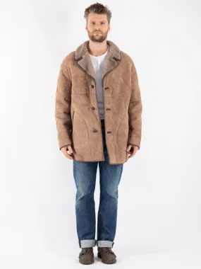 Vintage 90's Men Sheepskin Coat in Beige