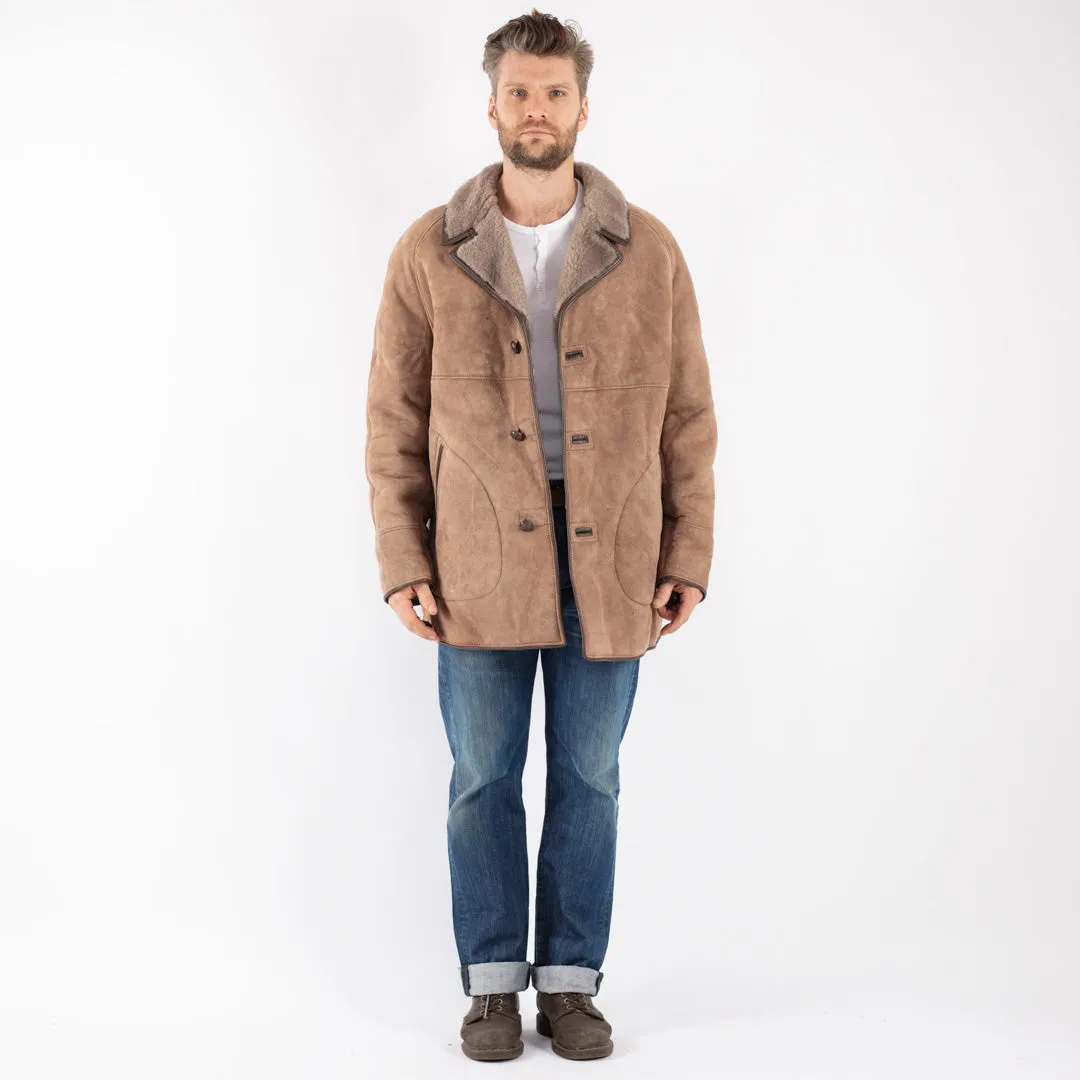 Vintage 90's Men Sheepskin Coat in Beige