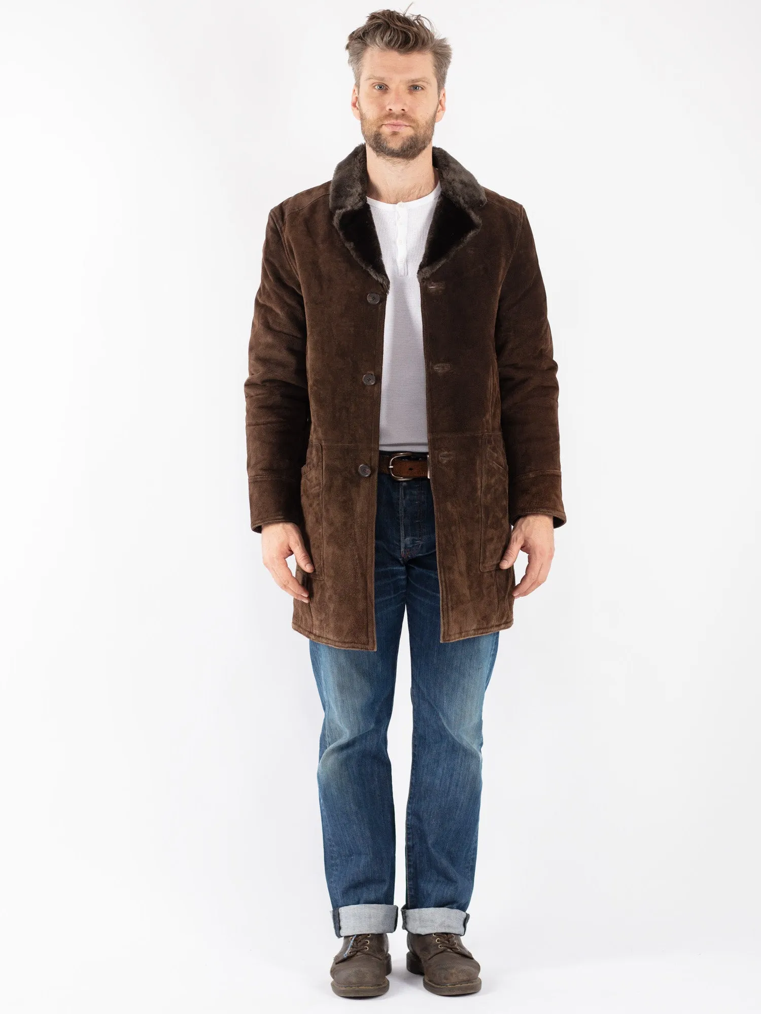 Vintage 90's Men Suede Sherpa Coat in Brown